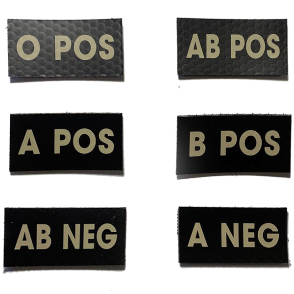 Cejay Engineering IR Reflective 1" x 2" Blood Type Velcro Patch